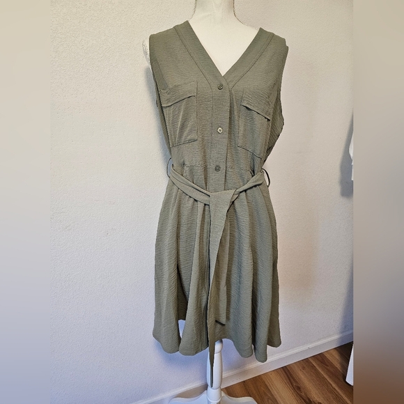 DKNY Olive Sleeveless Midi Dress with Belt Women's Size 12 NWT - Picture 8 of 8